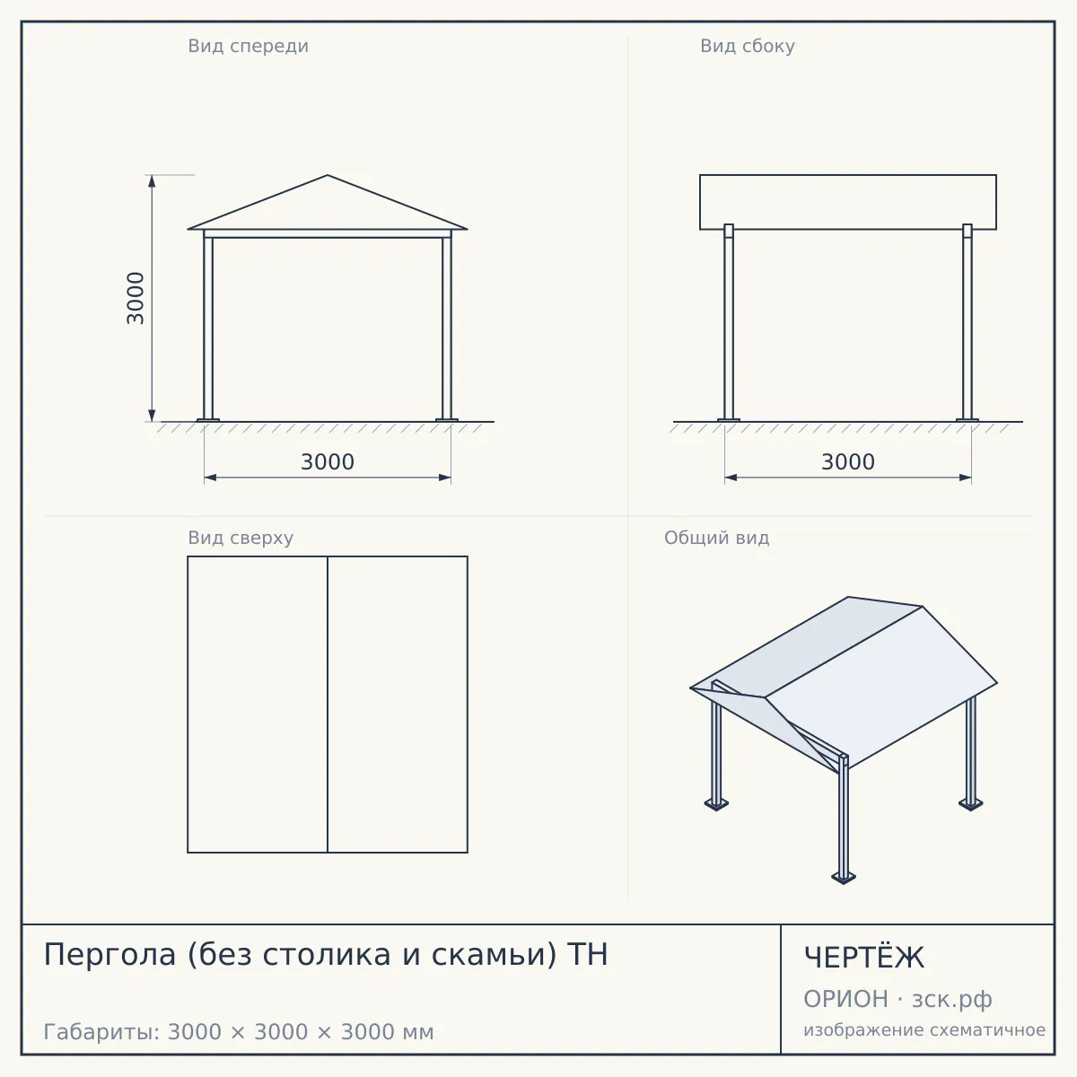 Пергола (без столика и скамьи) ТН — чертёж
