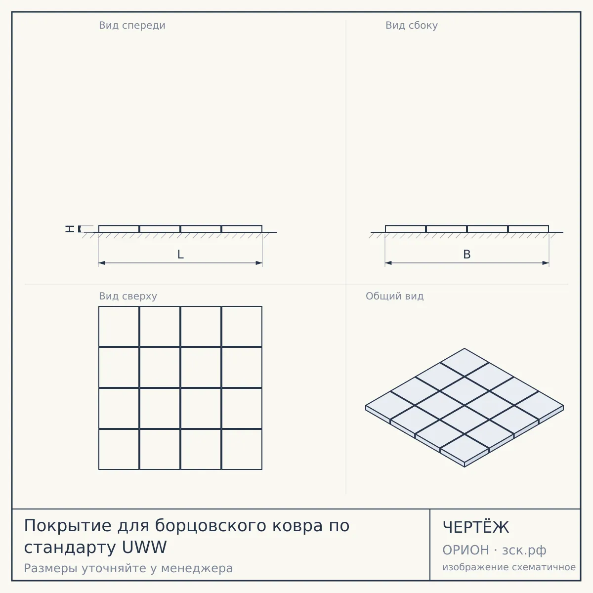 Покрытие для борцовского ковра по стандарту UWW — чертёж