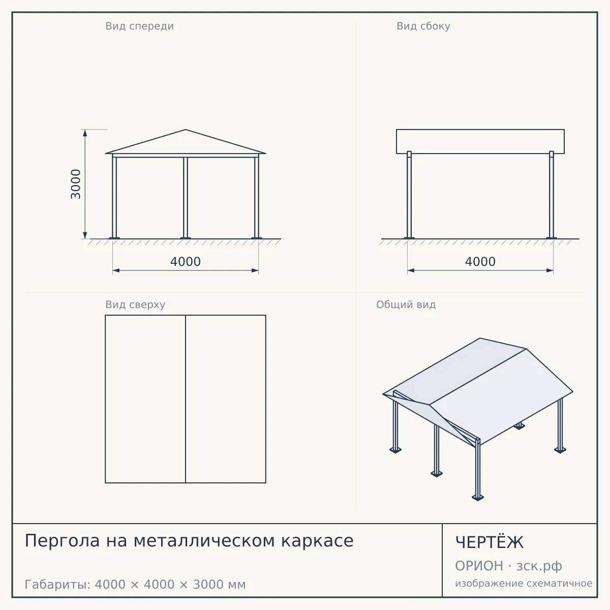 Пергола на металлическом каркасе — чертёж